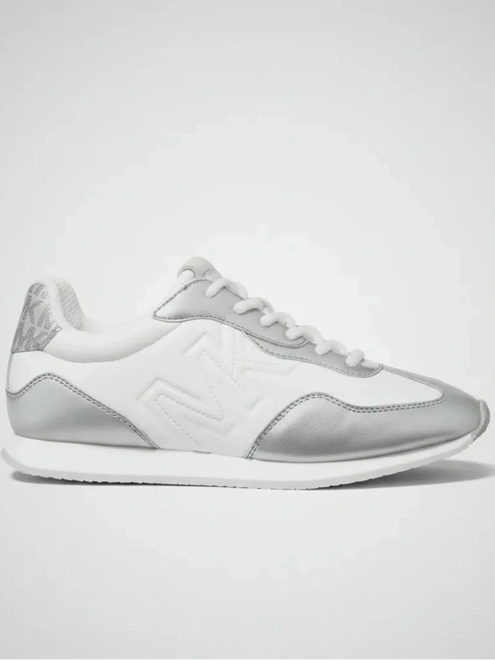 Michael Kors White and Silver Leather-Trim Trainer